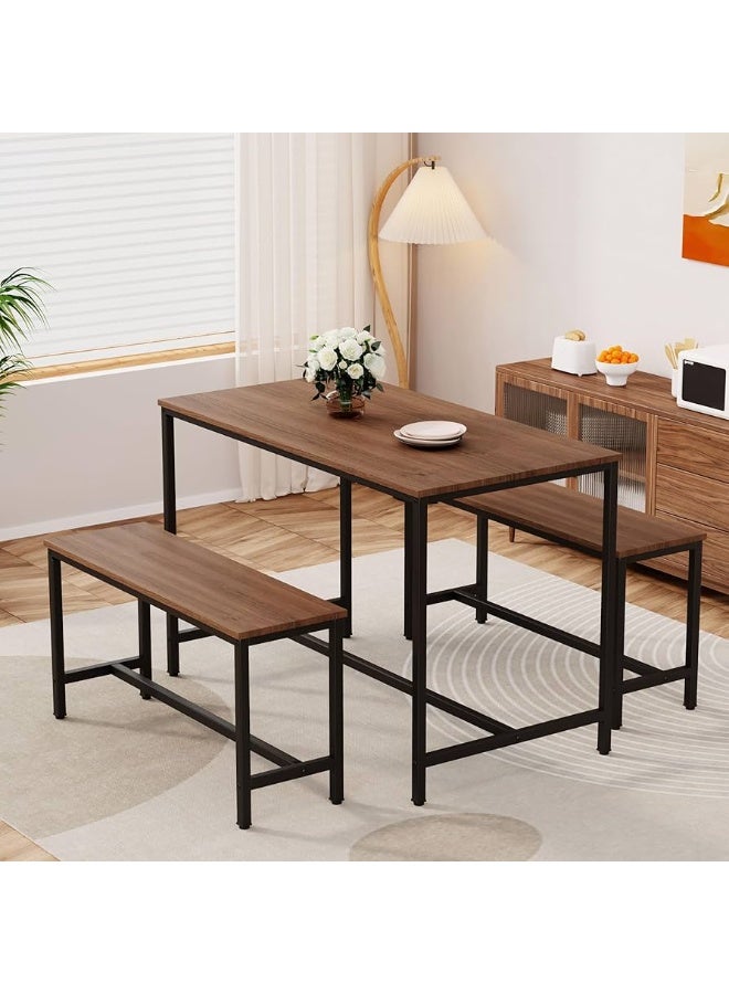 AGM سفرة أنيقة 120×70 سم – طقم طاولة طعام عصرية موفرة للمساحة للشقق والمطابخ وزوايا الإفطار | تشمل 2 بنش – لون بني - Image 5